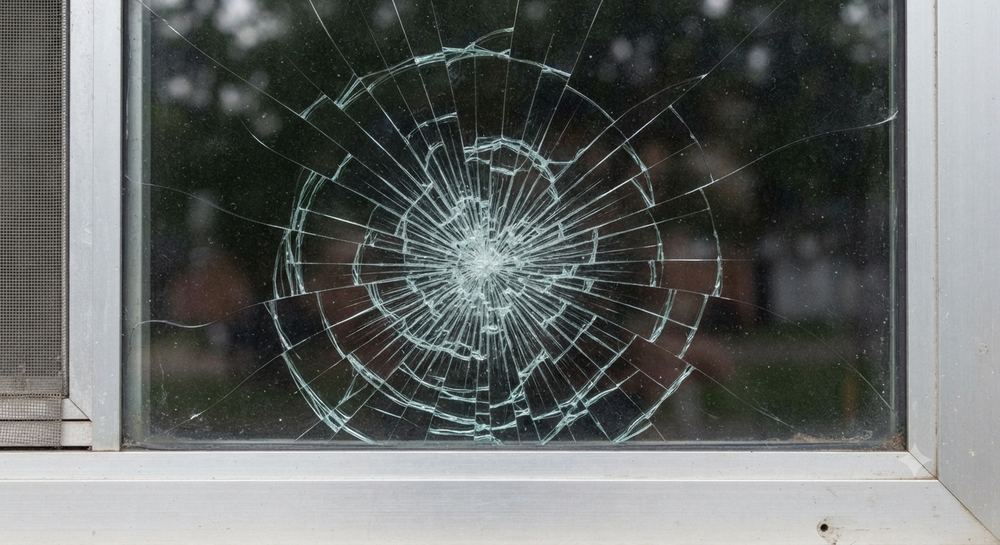 Broken window close-up before repair
